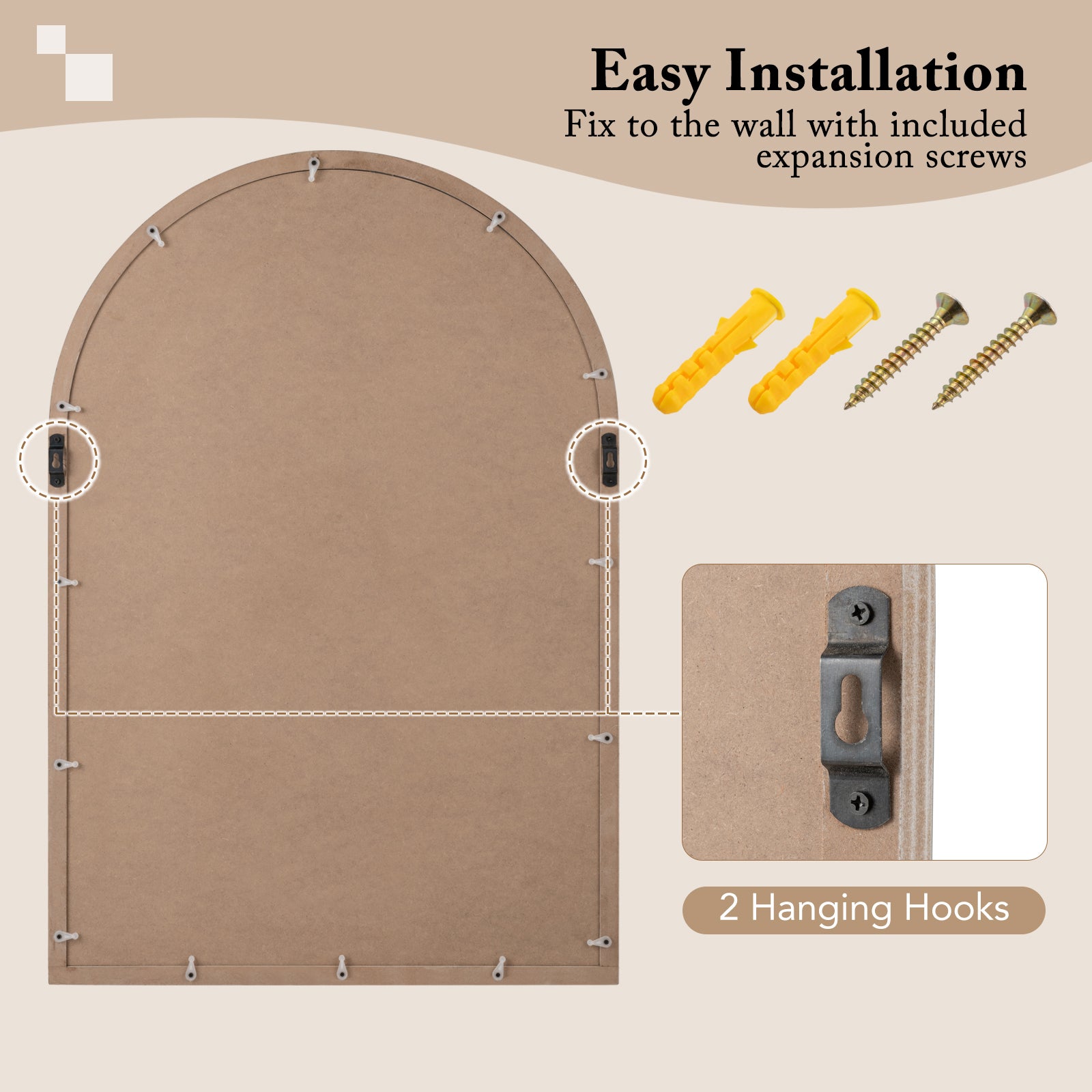 Arched Window Pane Farmhouse Wall Mounted Decorative Mirror-Nature