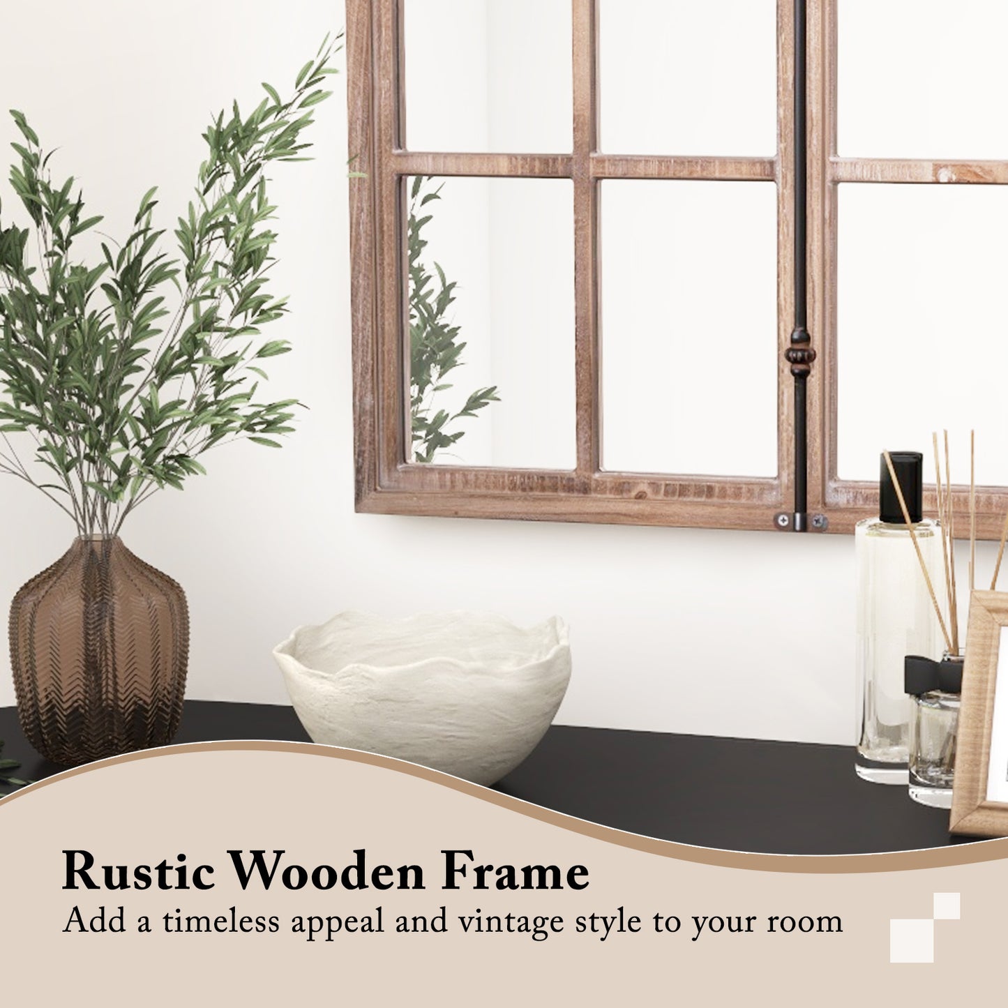 Arched Window Pane Mirror Wall Mounted for Living Room and Entryway-Natural