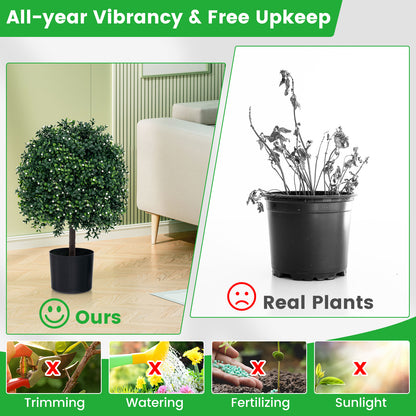 Artificial Boxwood Topiary Ball Tree Faux Bushes Ball Plants with UV Rated Leaves