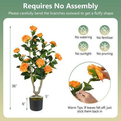 36 Inch Artificial Camellia Tree with Blooming Flower 1 Pack