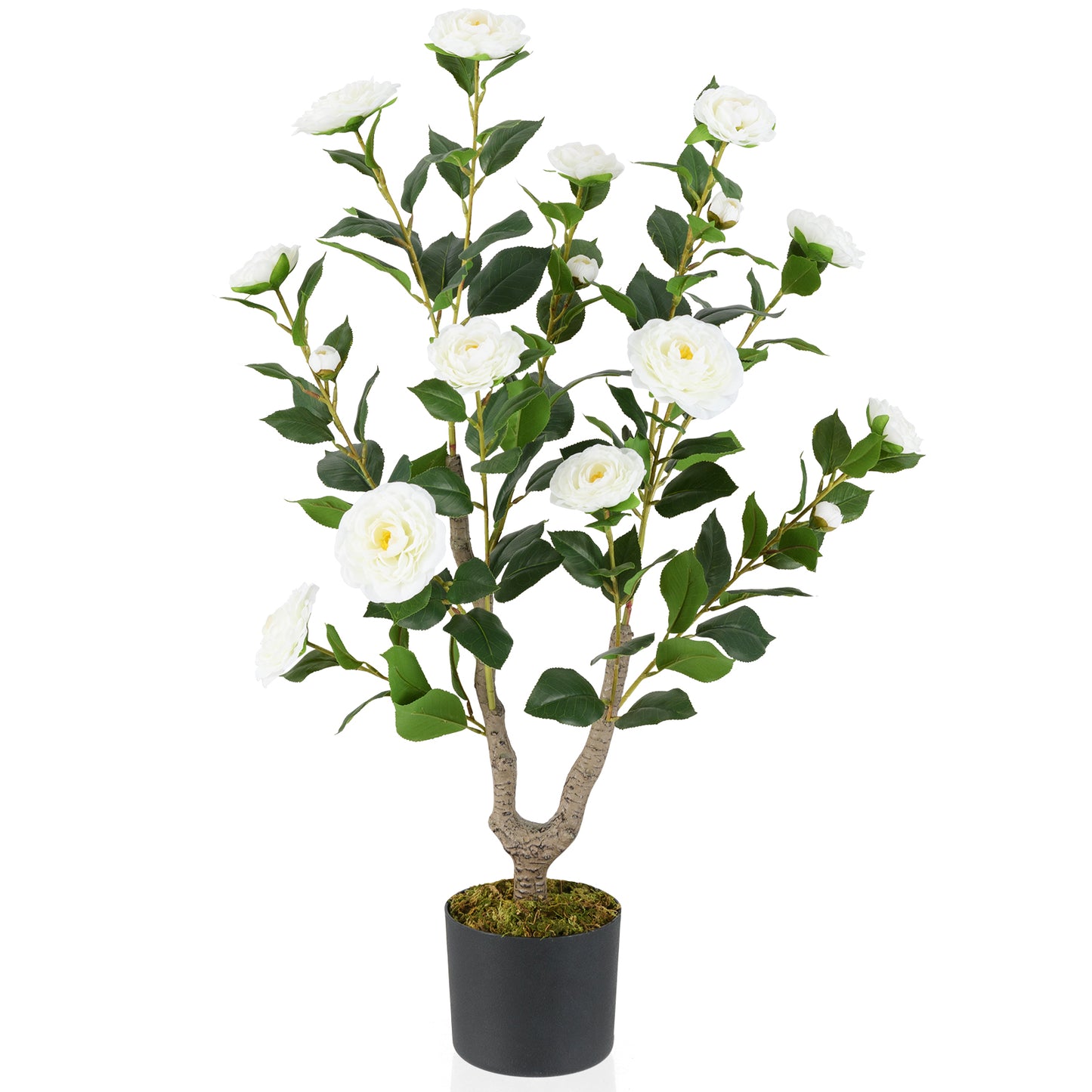 36 Inch Artificial Camellia Tree with Blooming Flower 1 Pack-White - White