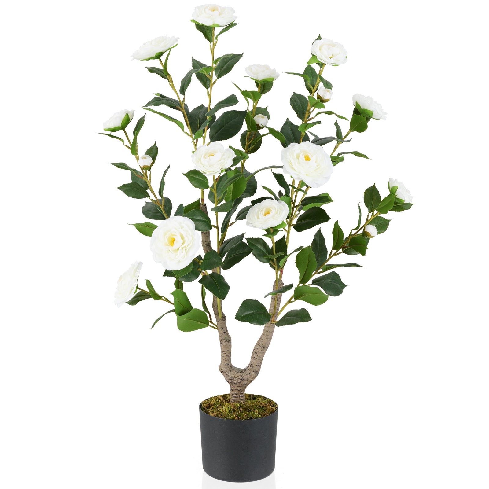 36 Inch Artificial Camellia Tree with Blooming Flower 1 Pack-White - White