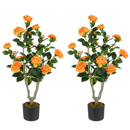36 Inch Artificial Camellia Tree with Blooming Flower 2 Pack