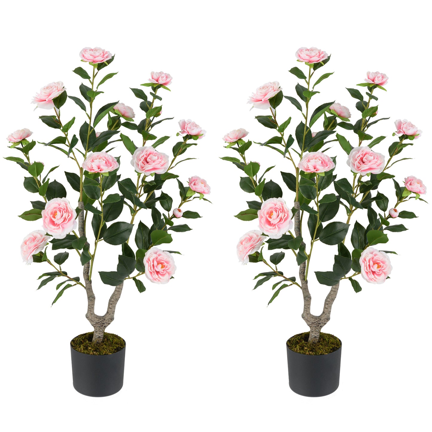 36 Inch Artificial Camellia Tree with Blooming Flower 2 Pack-Orange - Pink