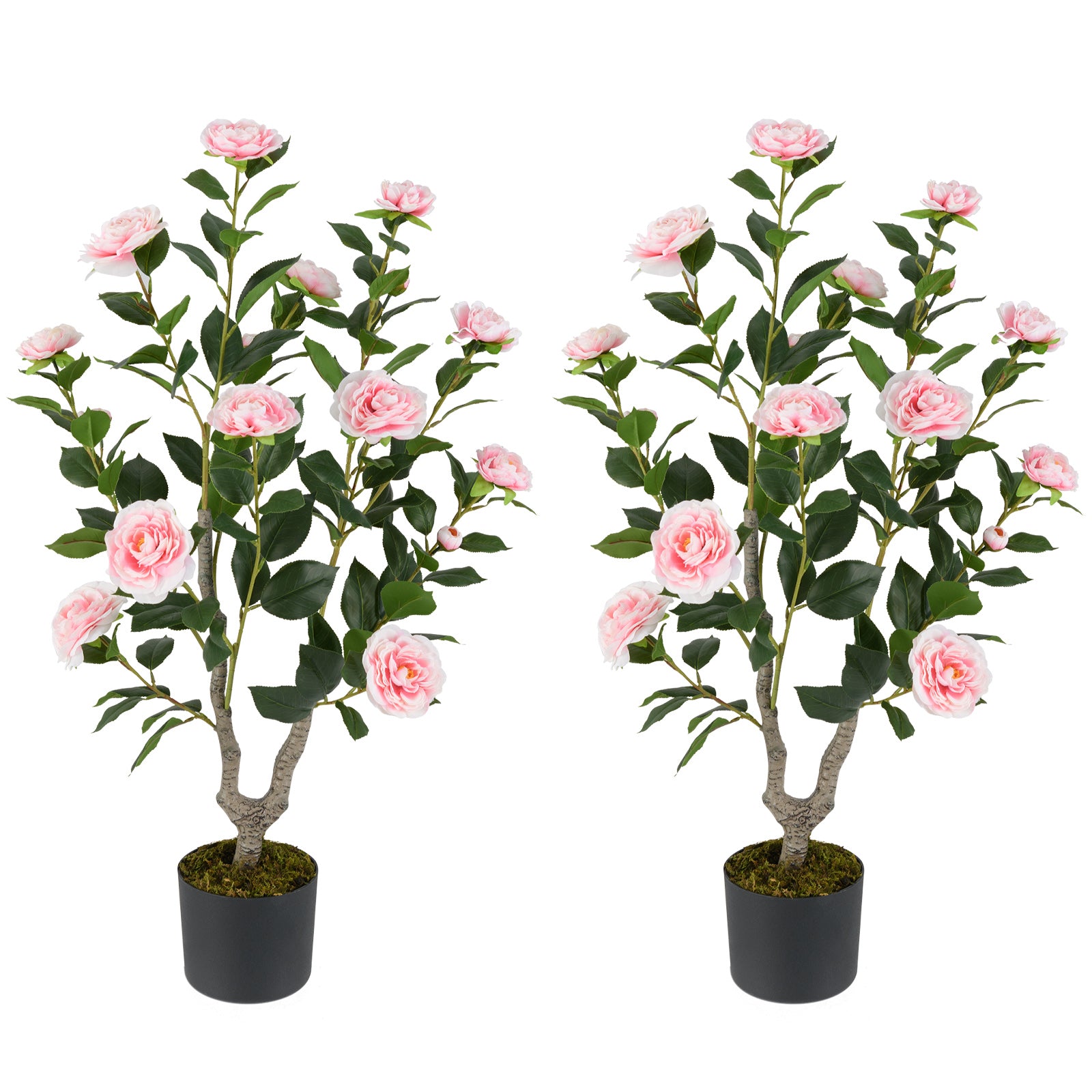 36 Inch Artificial Camellia Tree with Blooming Flower 2 Pack-Orange - Pink
