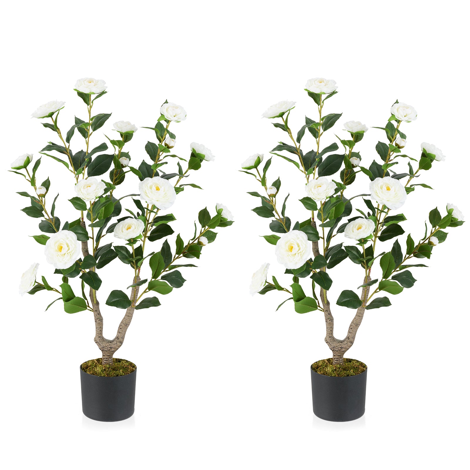 36 Inch Artificial Camellia Tree with Blooming Flower 2 Pack-Orange - White
