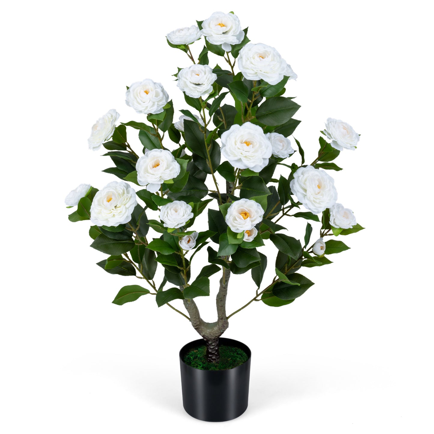 Artificial Camellia Tree in Cement Pot 35.5" Faux Flower Plant