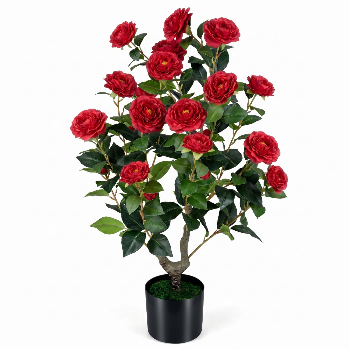 Artificial Camellia Tree in Cement Pot 35.5" Faux Flower Plant