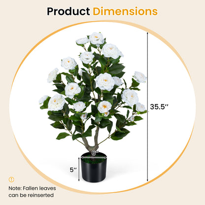 Artificial Camellia Tree in Cement Pot 35.5" Faux Flower Plant