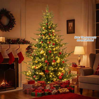Artificial Christmas Tree with Branch Tips and Warm White LED Lights-7 Feet