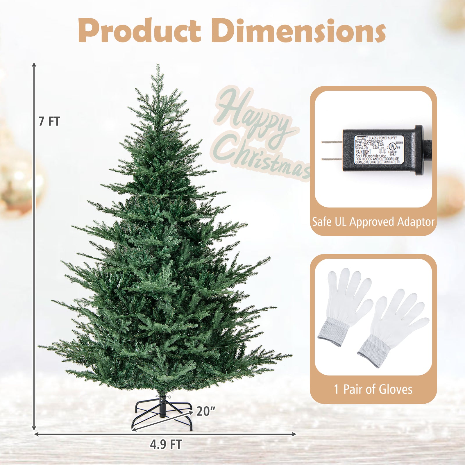 Artificial Christmas Tree with Branch Tips and Warm White LED Lights-7 Feet