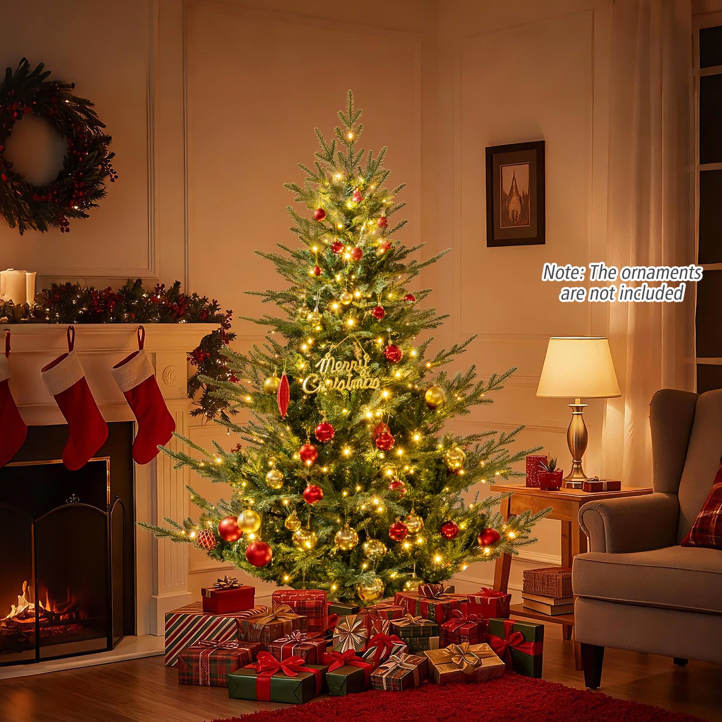Artificial Christmas Tree with Branch Tips and Warm White LED Lights-6 Feet