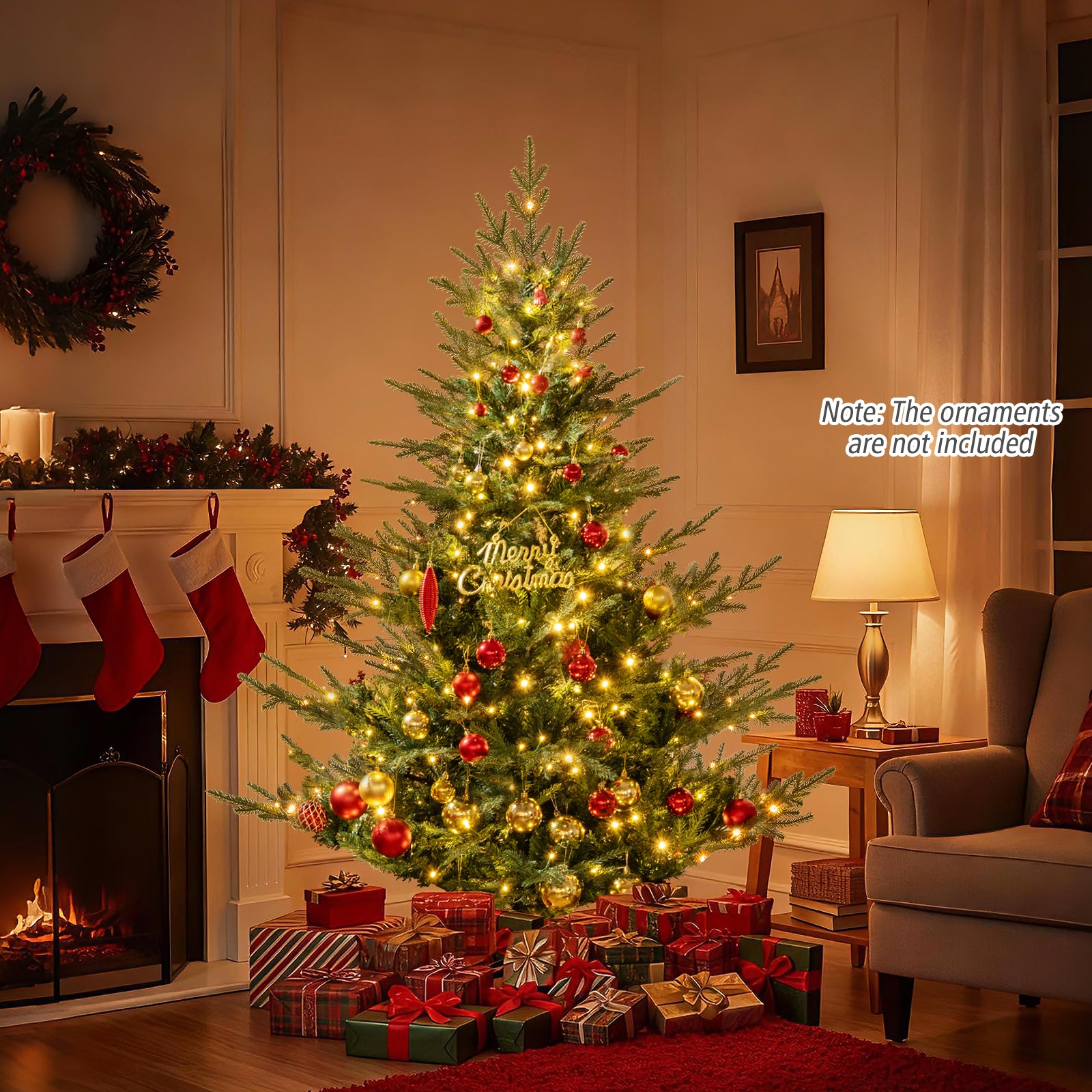 Artificial Christmas Tree with Branch Tips and Warm White LED Lights-6 Feet