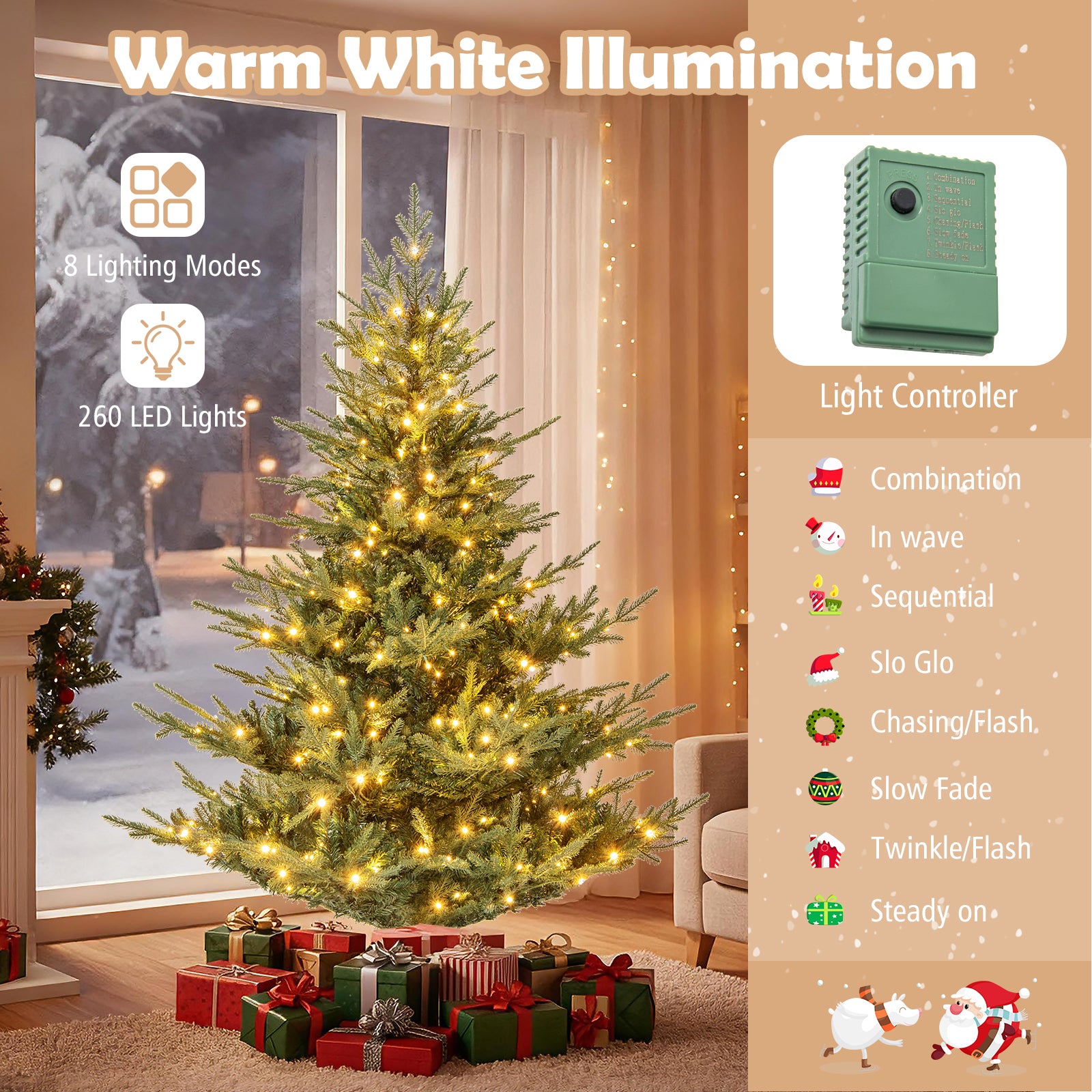 Artificial Christmas Tree with Branch Tips and Warm White LED Lights-6 Feet