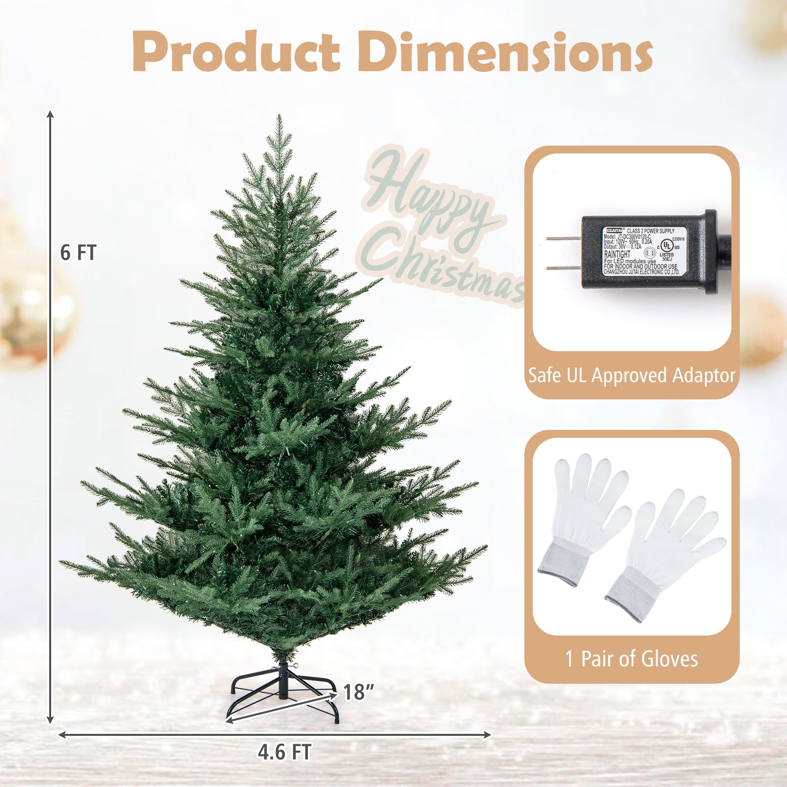 Artificial Christmas Tree with Branch Tips and Warm White LED Lights-6 Feet