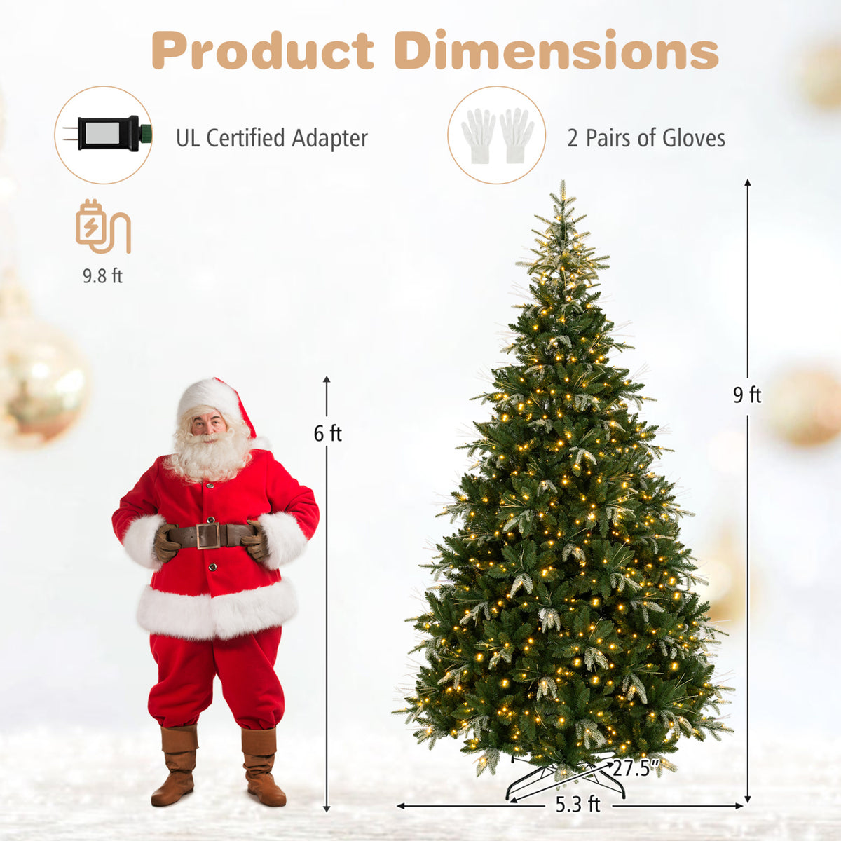 Artificial Christmas Tree with Full Branch Tips and Dual-Color LED Lights-9 Feet