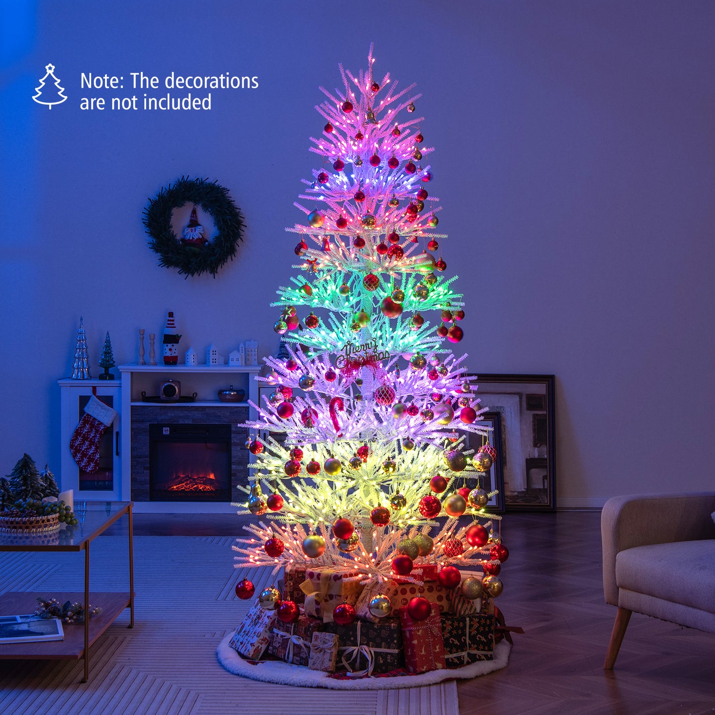 7 FT Artificial Pre-lit Christmas Tree Hinged Xmas Tree with 820 Coral-like Branch Tips