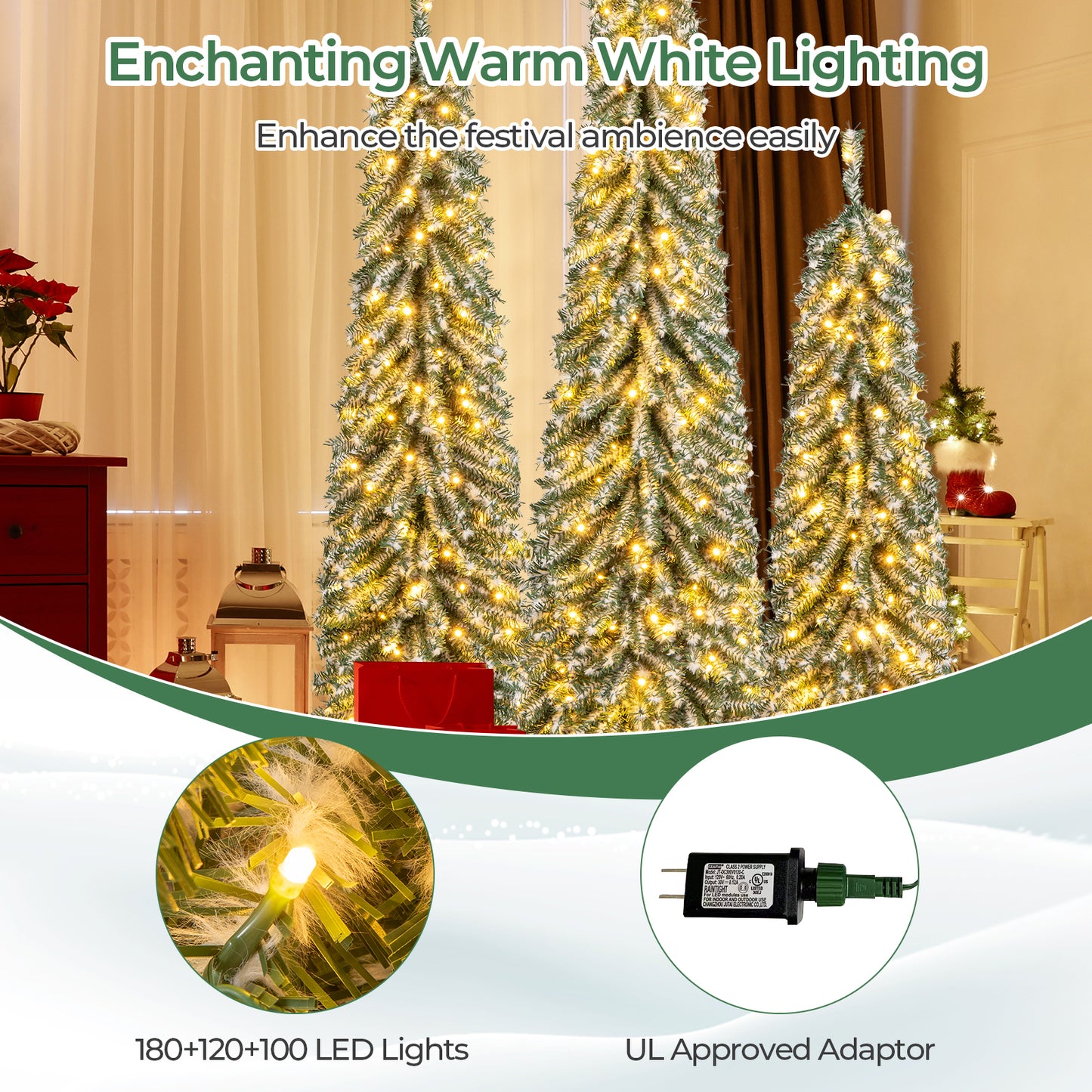 4/5/6 Feet Artificial Christmas Tree Set of 3 with Realistic Accumulated Snow