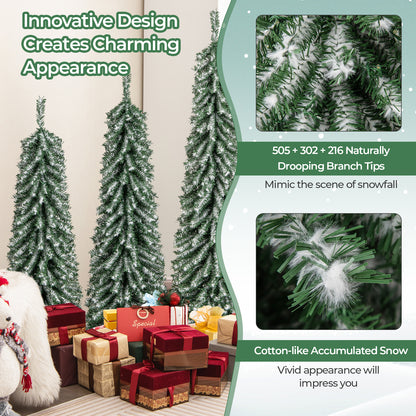 4/5/6 Feet Artificial Christmas Tree Set of 3 with Realistic Accumulated Snow