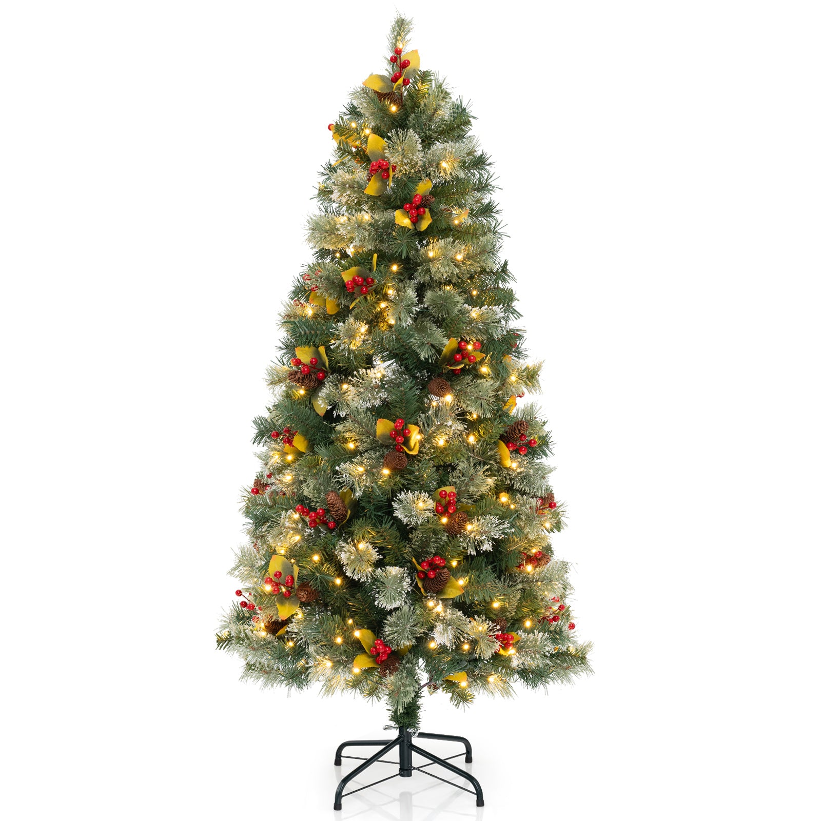 5/7.5/9 FT Pre-Lit Artificial Christmas Tree with 453/1096/1416 PVC and Pine Needles-S - S