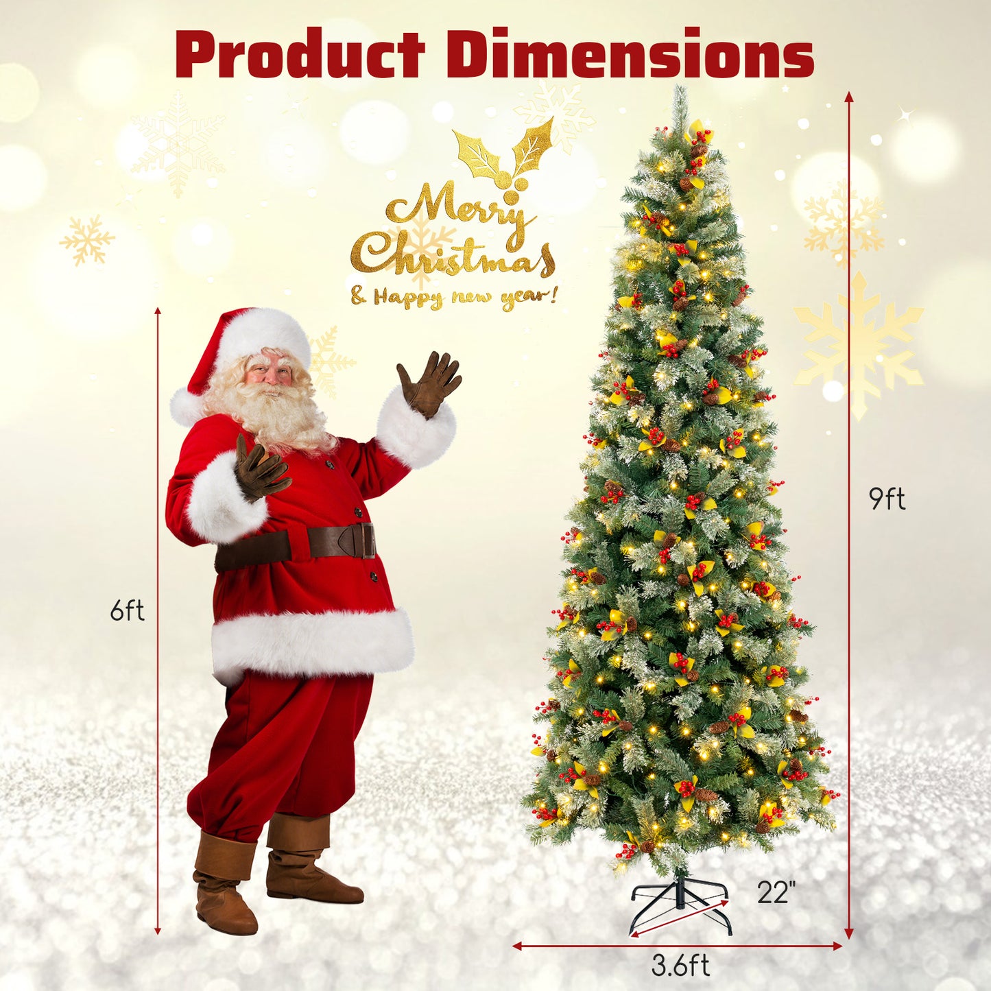 5/7.5/9 FT Pre-Lit Artificial Christmas Tree with 453/1096/1416 PVC and Pine Needles