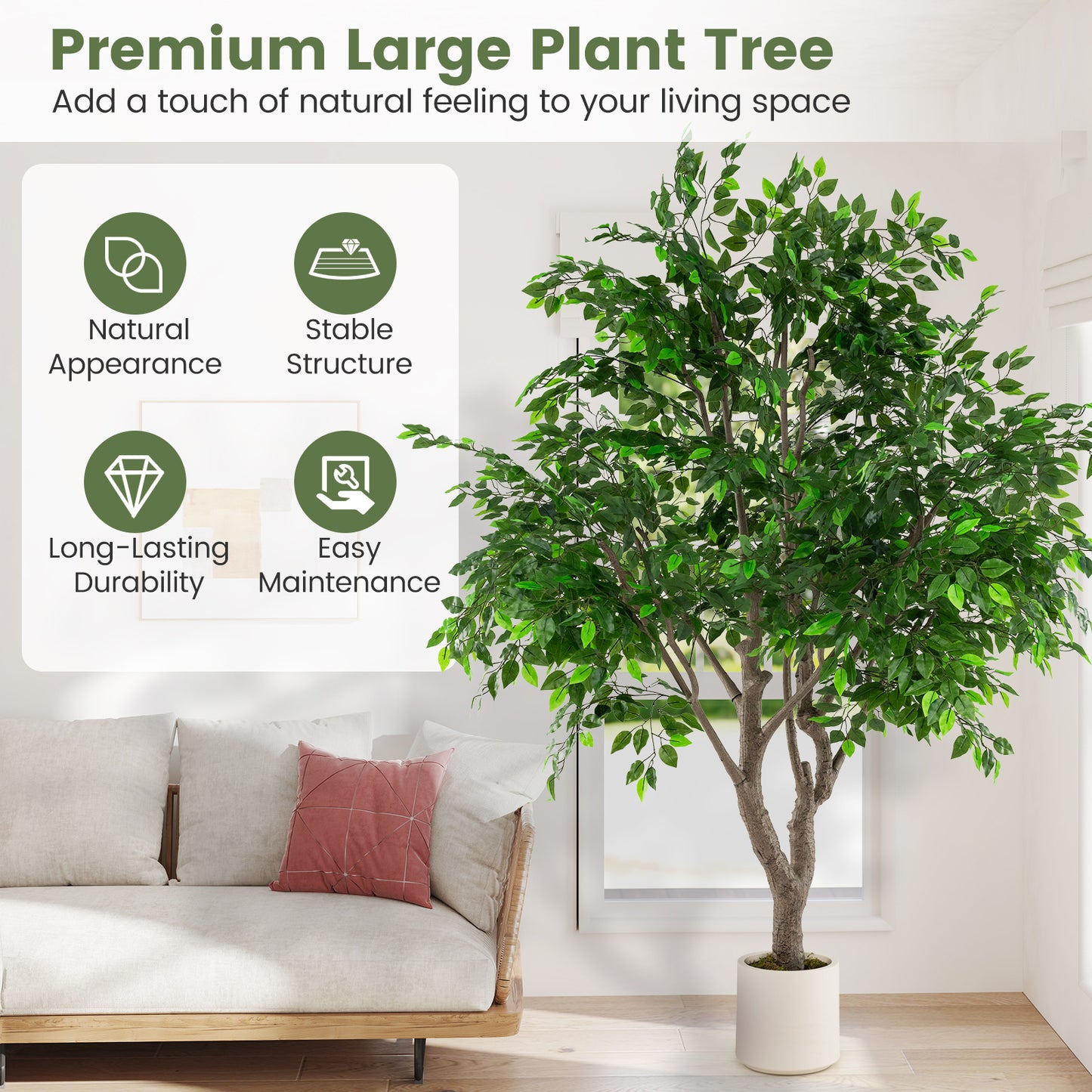 8.2 FT Tall Artificial Ficus Tree Large Faux Greenery Tree with Leaves