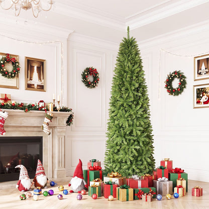 Artificial Pencil Christmas Tree with Full Branch Tips and Folding Metal Stand-7.5 FT