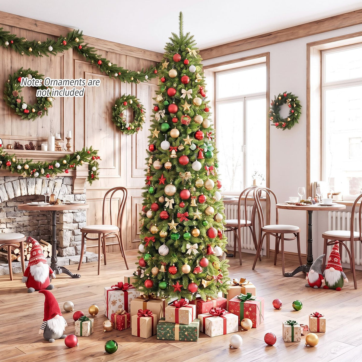 Artificial Pencil Christmas Tree with Full Branch Tips and Folding Metal Stand-7.5 FT