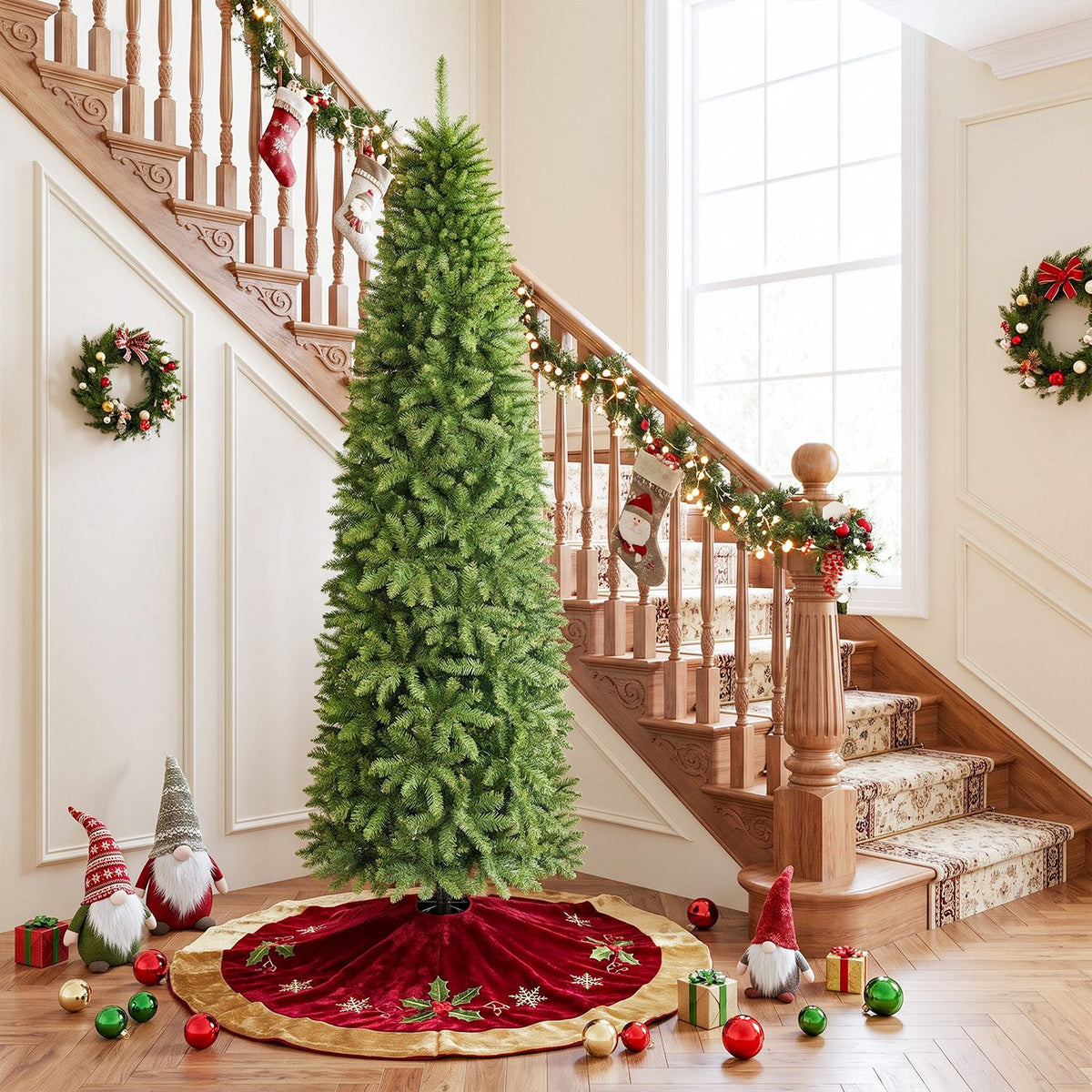Artificial Pencil Christmas Tree with Full Branch Tips and Folding Metal Stand-7.5 FT