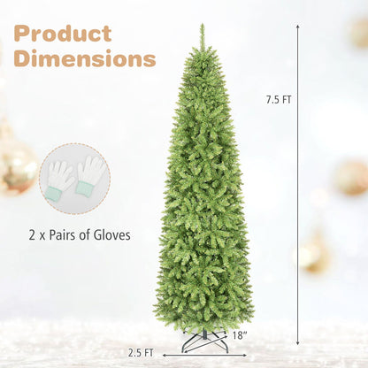 Artificial Pencil Christmas Tree with Full Branch Tips and Folding Metal Stand-7.5 FT