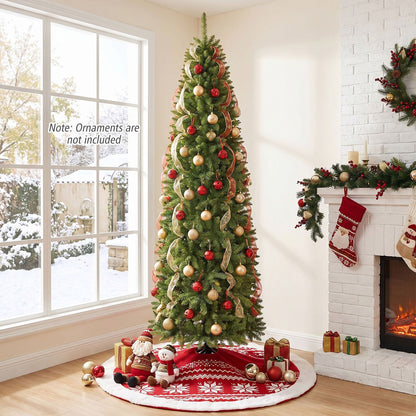 Artificial Pencil Christmas Tree with Full Branch Tips and Folding Metal Stand-7.5 FT