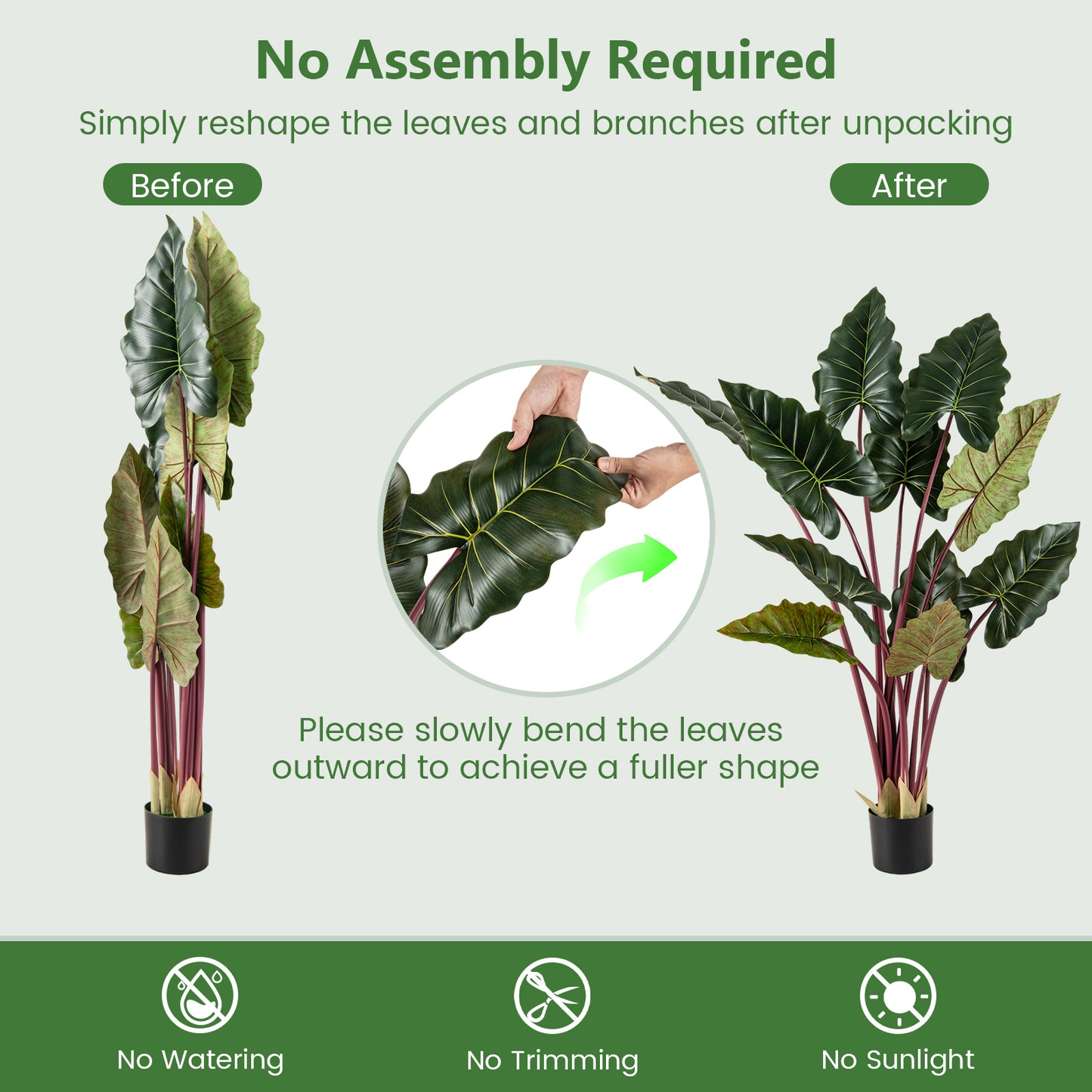 Artificial Rainbow Taro Tree 63" Tall with 11 Faux Leaves-1 Pack