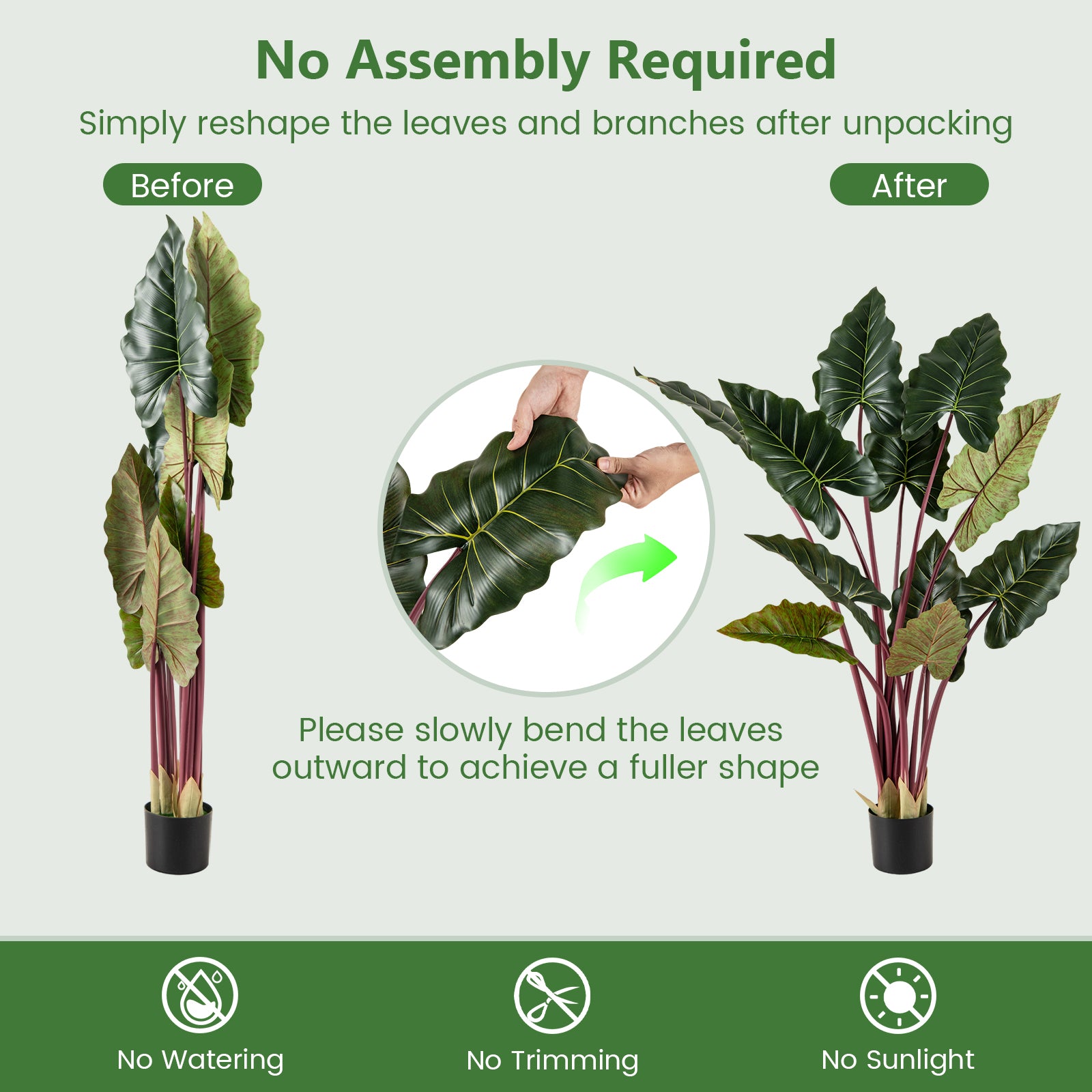 Artificial Rainbow Taro Tree 63" Tall with 11 Faux Leaves-1 Pack