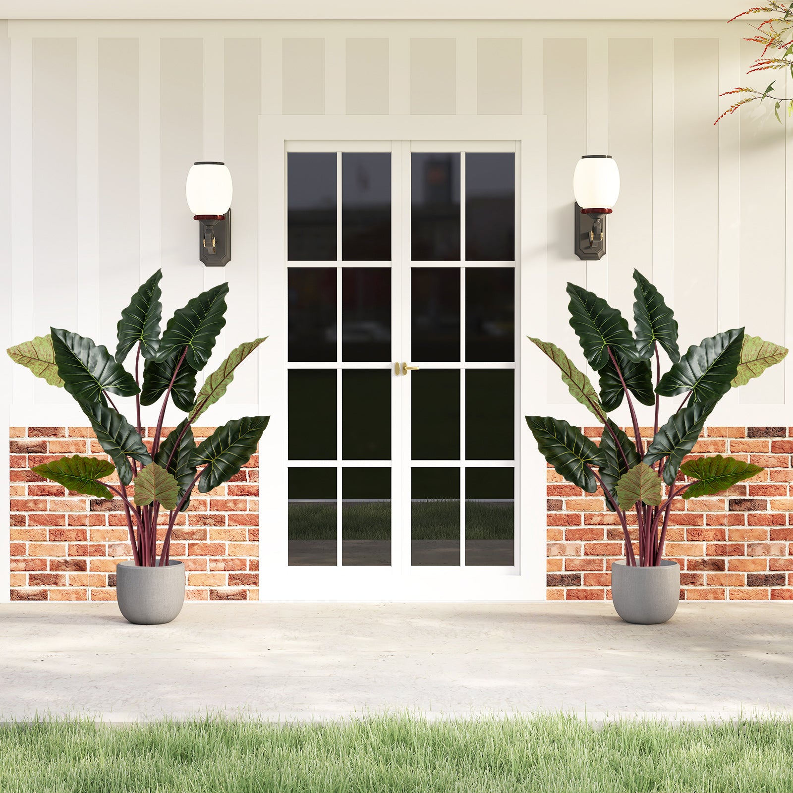 Artificial Rainbow Taro Tree 63" Tall with 11 Faux Leaves-2 Pack