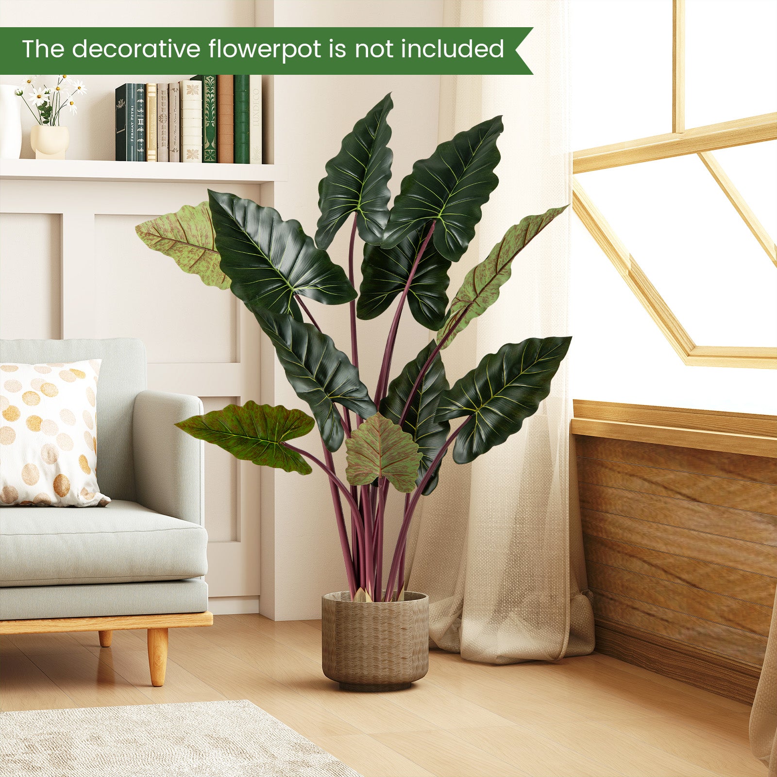Artificial Rainbow Taro Tree 63" Tall with 11 Faux Leaves-2 Pack