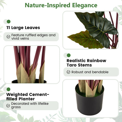 Artificial Rainbow Taro Tree 63" Tall with 11 Faux Leaves-2 Pack