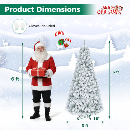 Snow-Flocked Artificial Christmas Tree 6 ft with Metal Stand