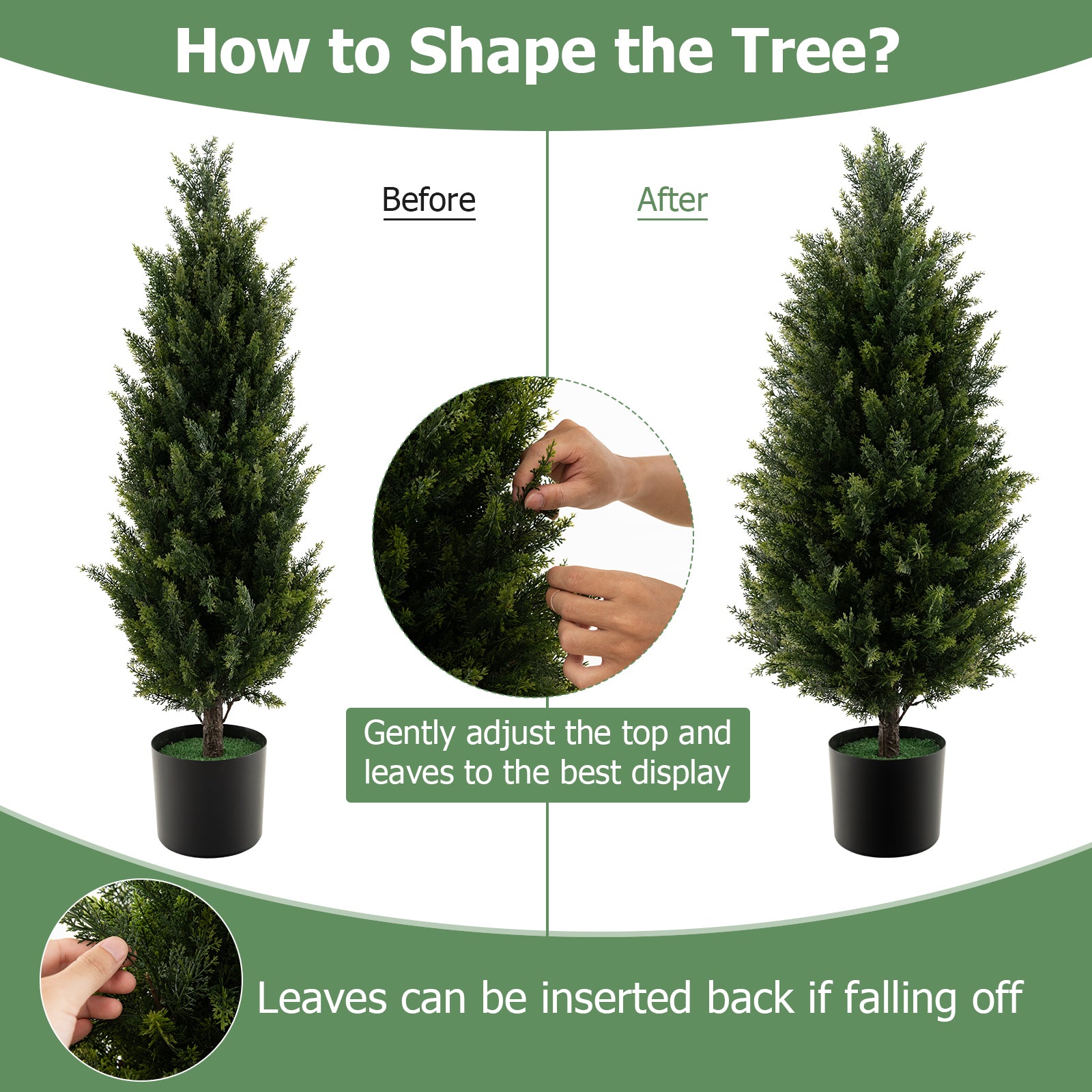 3 Feet Artificial Topiary Cedar Tree with Cement Plastic Pot and Faux Moss-Green