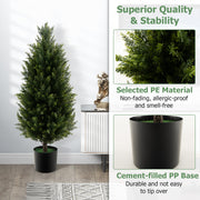 3 Feet Artificial Topiary Cedar Tree with Cement Plastic Pot and Faux Moss-Green