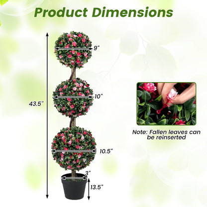 Triple Ball Rose Topiary Tree 43.5" with Lifelike Blooms