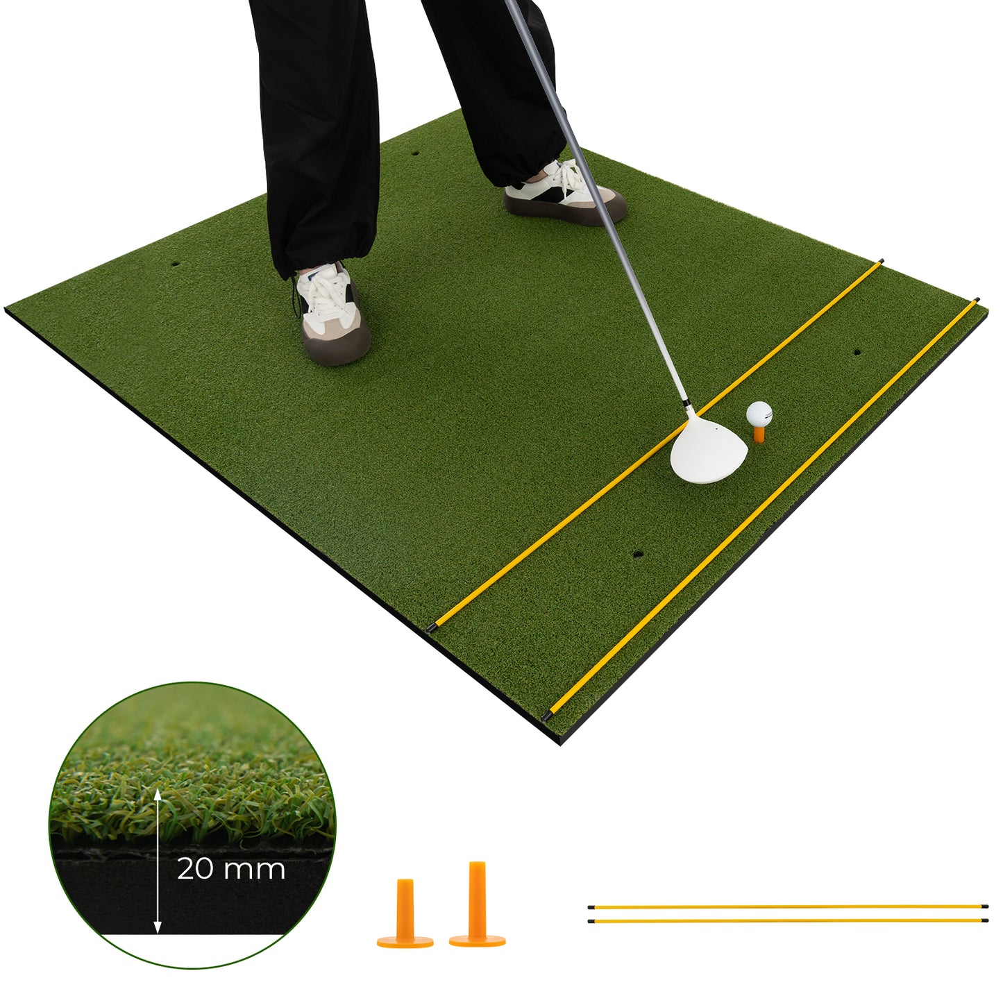 Artificial Turf Mat for Indoor and Outdoor Golf Practice Includes 2 Rubber Tees and 2 Alignment Sticks
