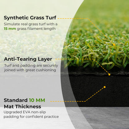 Artificial Turf Mat for Indoor and Outdoor Golf Practice Includes 2 Rubber Tees and 2 Alignment Sticks