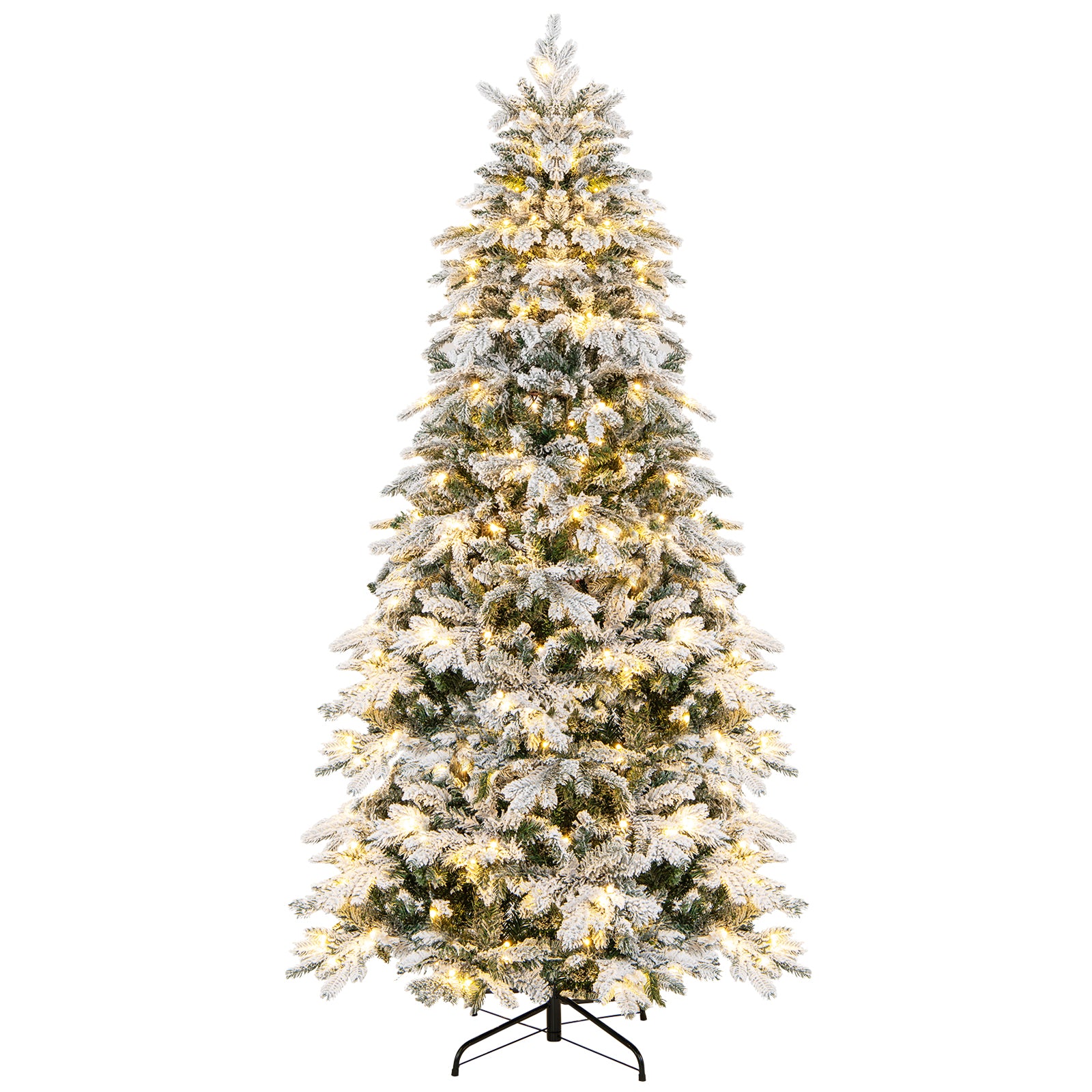 4.5/6/7 Feet Flocked Christmas Tree with Warm White LED Lights-7 ft