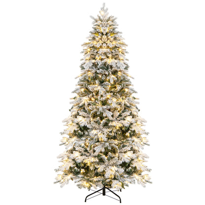 4.5/6/7 Feet Flocked Christmas Tree with Warm White LED Lights-7 ft