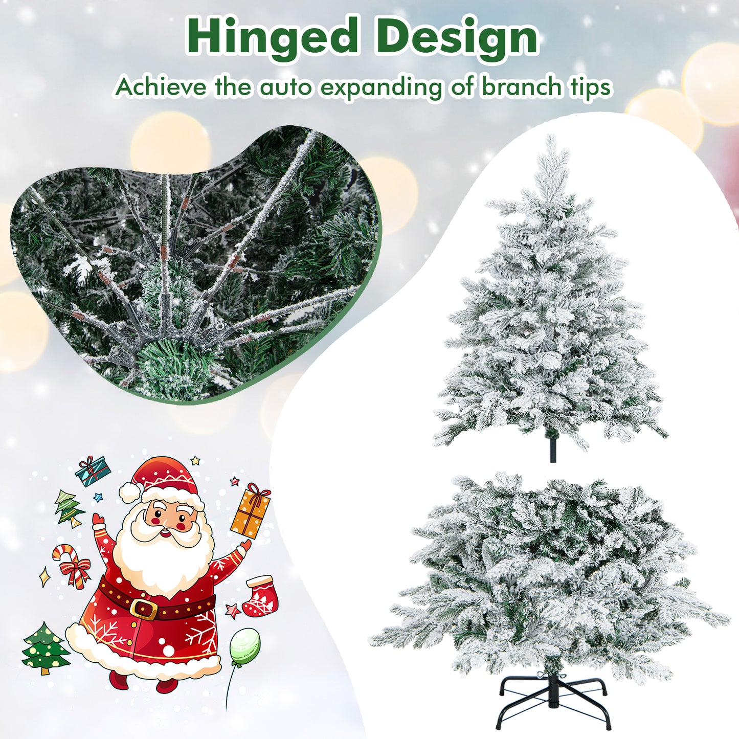 4.5/6/7 Feet Flocked Christmas Tree with Warm White LED Lights-4.5 ft