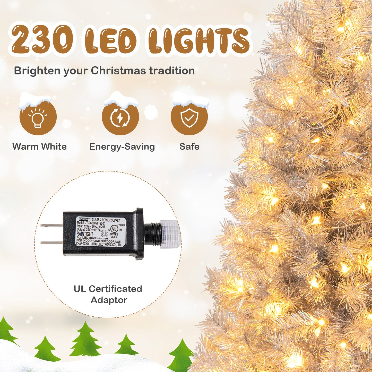 Artificial Xmas Tree with Branch Tips and Warm White LED Lights