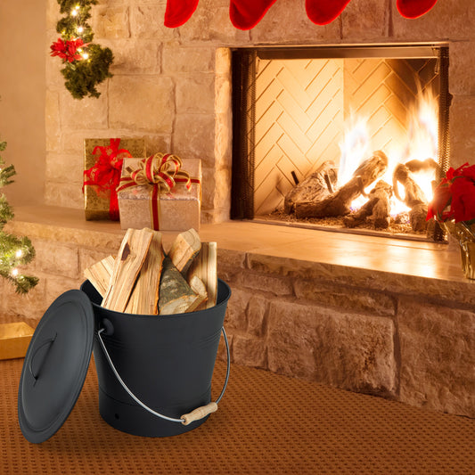 Ash Bucket with Lid and Cut-resistant Gloves