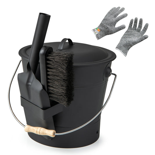 Ash Bucket with Lid and Cut-resistant Gloves
