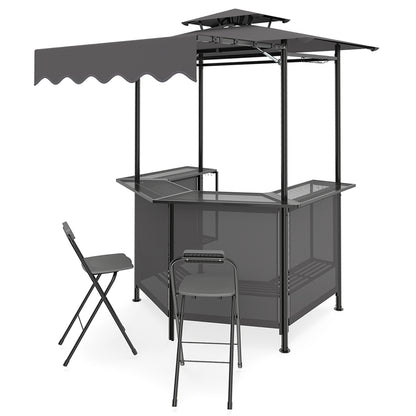 Grill Gazebo with Shelves, Hooks & Double Roof Canopy