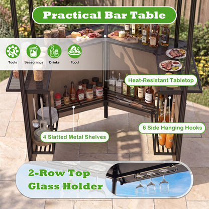 Grill Gazebo with Shelves, Hooks & Double Roof Canopy